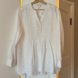 American Sweetheart White Embroidered 100% Cotton Tunic Blouse — Size L